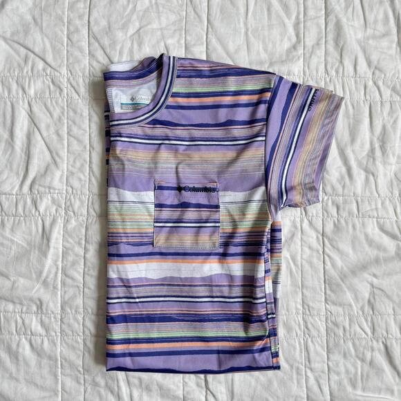 Purple striped short sleeve midi dress columbia sportswear girls sz 14/16 summer - Picture 7 of 8